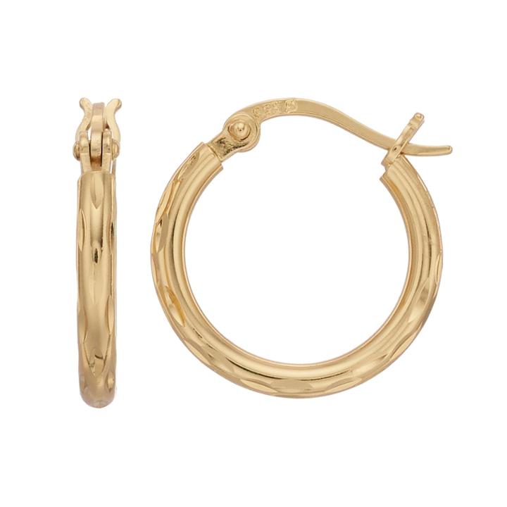 Primavera 24k Gold Over Silver Textured Tube Hoop Earrings, Women's