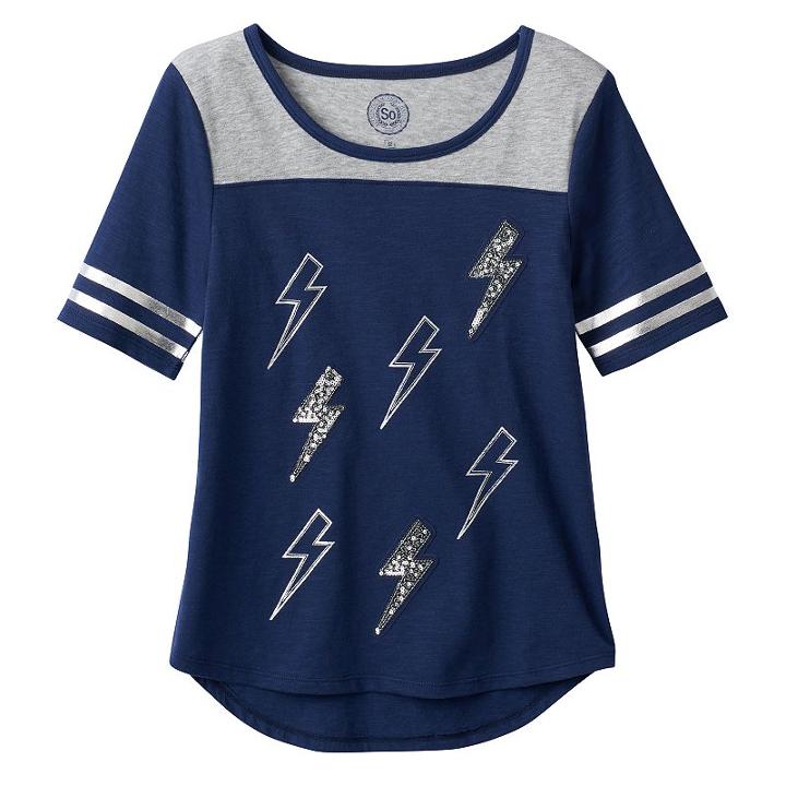 Girls 7-16 & Plus Size So&reg; Sequin Graphic Varsity Tee, Girl's, Size: 7-8, Blue