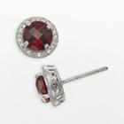 Sterling Silver Garnet And Lab-created White Sapphire Halo Stud Earrings, Women's, Red