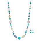 Blue Bead Long Necklace & Drop Earring Set, Women's, Multicolor
