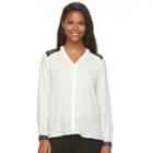 Women's Harve Benard Lace-yoke Georgette Blouse, Size: Medium, White Oth