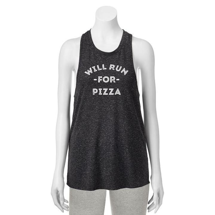 Juniors' So&reg; Will Run For Pizza Knot Back Graphic Tank, Girl's, Size: Large, Dark Grey