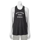 Juniors' So&reg; Will Run For Pizza Knot Back Graphic Tank, Girl's, Size: Large, Dark Grey