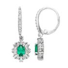 Sterling Silver Simulated Emerald & Lab-created White Sapphire Oval Drop Earrings, Women's, Green