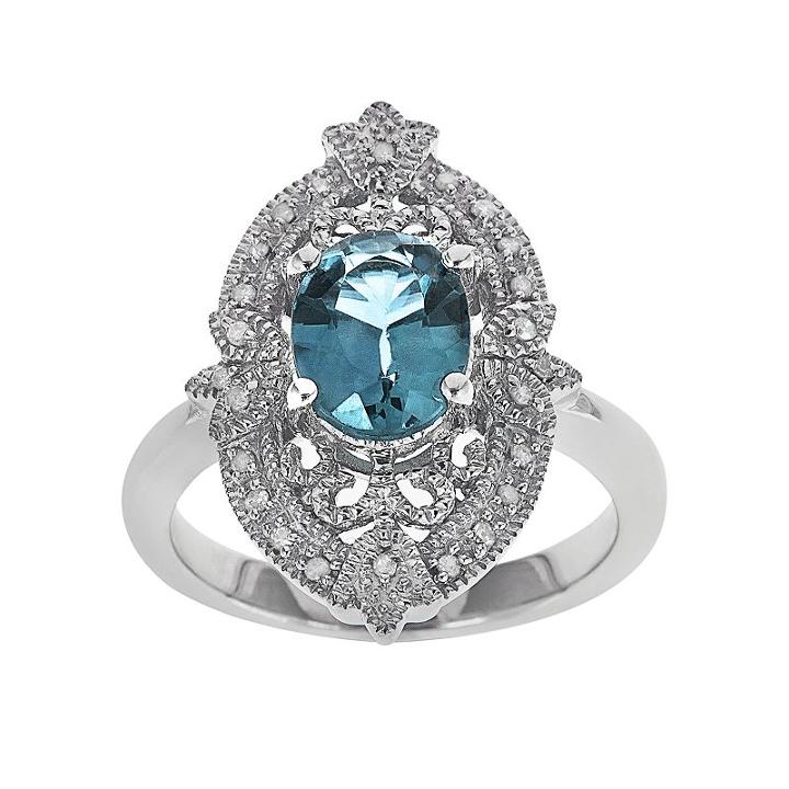 Sterling Silver Swiss Blue Topaz And 1/10-ct. T.w. Diamond Ring, Adult Unisex, Size: 6
