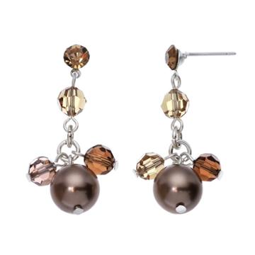 Crystal Avenue Silver-plated Crystal And Simulated Pearl Drop Earrings - Made With Swarovski Crystals, Women's, Brown