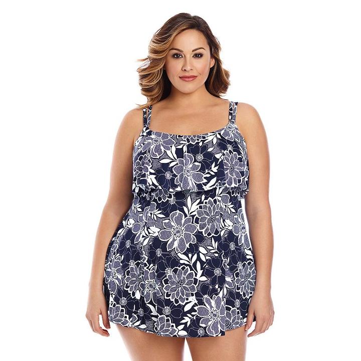 Plus Size Upstream Hip Minimizer Tiered Swimdress, Women's, Size: 22 W, Blue (navy)