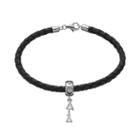 Logoart Alpha Gamma Delta Sterling Silver & Leather Sorority Bracelet, Women's, Size: 7.5, Grey