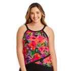 Plus Size Upstream Crossover Floral Tankini Top, Women's, Size: 24 W, Oxford