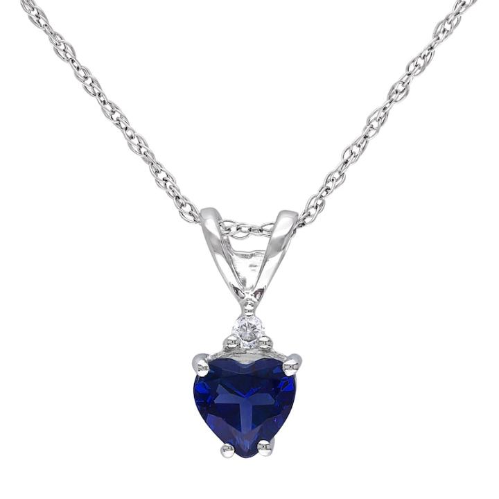 Stella Grace 10k White Gold Lab-created Sapphire & 1/5 Carat T.w. Diamond Heart Pendant Necklace, Women's, Size: 18, Blue