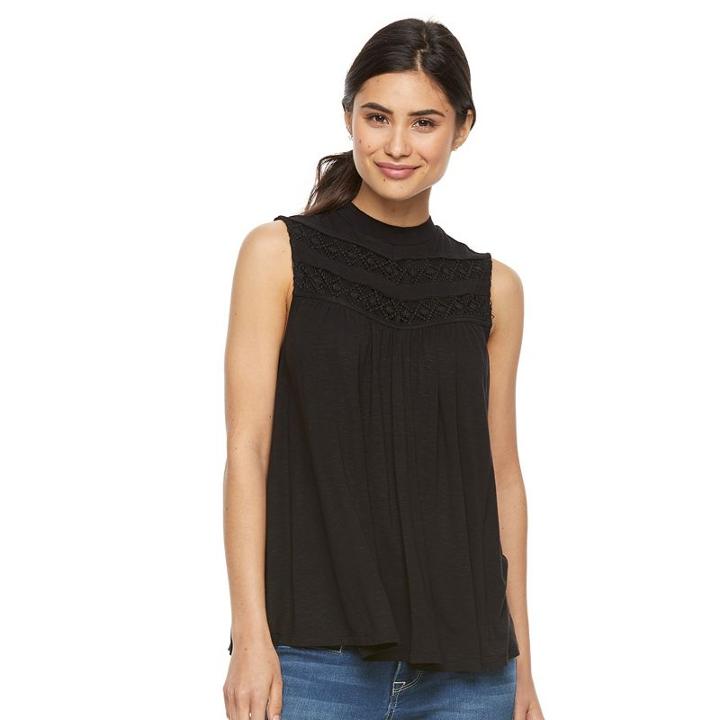Petite Apt. 9&reg; Crochet Mockneck Tank, Women's, Size: Xl Petite, Black