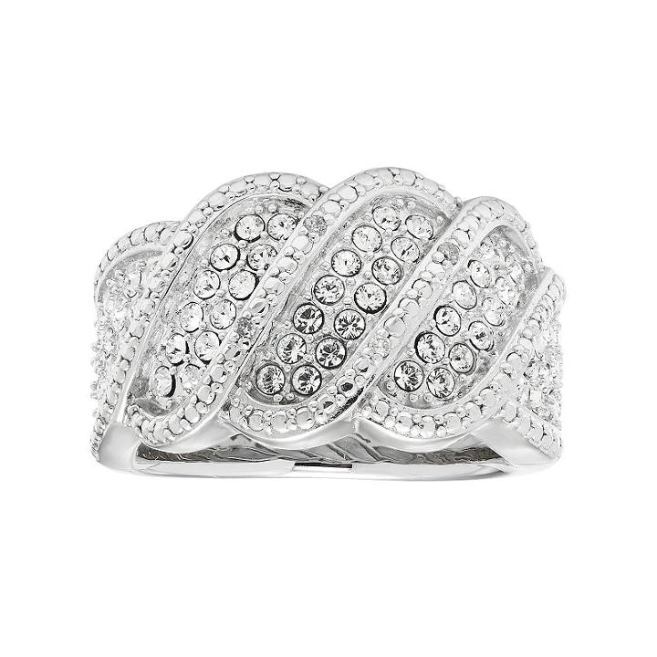 Diamond Splendor Sterling Silver Crystal Wave Ring, Women's, Size: 7, White