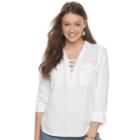 Juniors' So&reg; Lace-up Utility Top, Teens, Size: Small, White