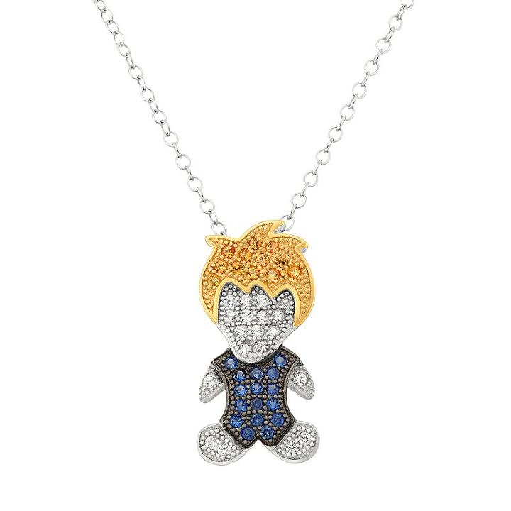 Tri-tone Sterling Silver Lab-created Sapphire Boy Pendant Necklace, Size: 18, Blue