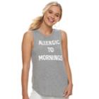 Juniors' Allergic To Mornings Graphic Tank, Teens, Size: Xl, Gray Heather