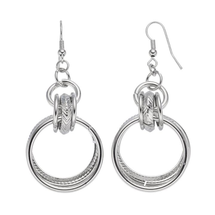 Circle Link Nickel Free Drop Earrings, Women's, Silver