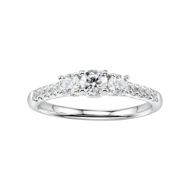 14k White Gold 3/4 Carat T.w. Diamond 3-stone Anniversary Ring, Women's, Size: 8