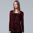 Petite Simply Vera Vera Wang Velvet Burnout Top, Women's, Size: Xl Petite, Dark Red