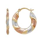 Everlasting Gold Tri Tone 10k Gold Striped Hoop Earrings, Women's