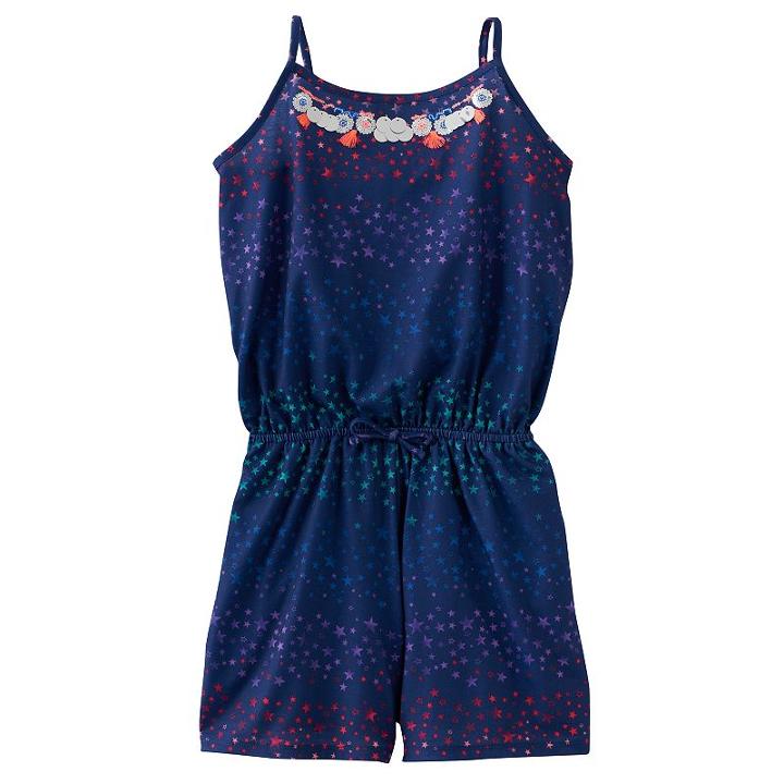 Girls 7-16 & Plus Size So&reg; Embellished Neck Pattern Romper, Girl's, Size: Xl/14, Blue