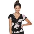 Juniors' Candie's&reg; Flutter Sleeve Floral Top, Teens, Size: Small, Black