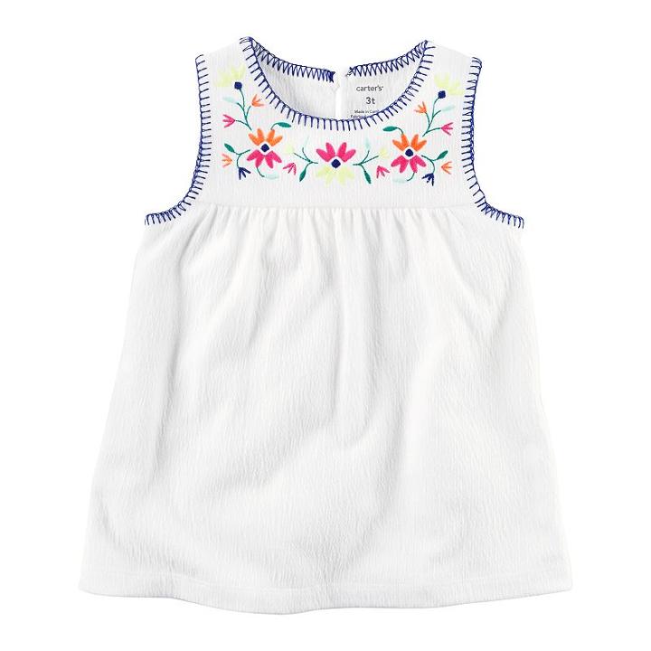 Girls 4-8 Carter's Floral Embroidered Gauze Tank Top, Girl's, Size: 4, White