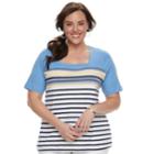 Plus Size Croft & Barrow&reg; Squareneck Elbow Sleeve Tee, Women's, Size: 1xl, Dark Blue