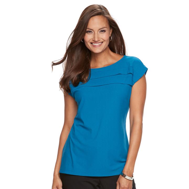 Women's Dana Buchman Pleated Top, Size: Large, Med Blue