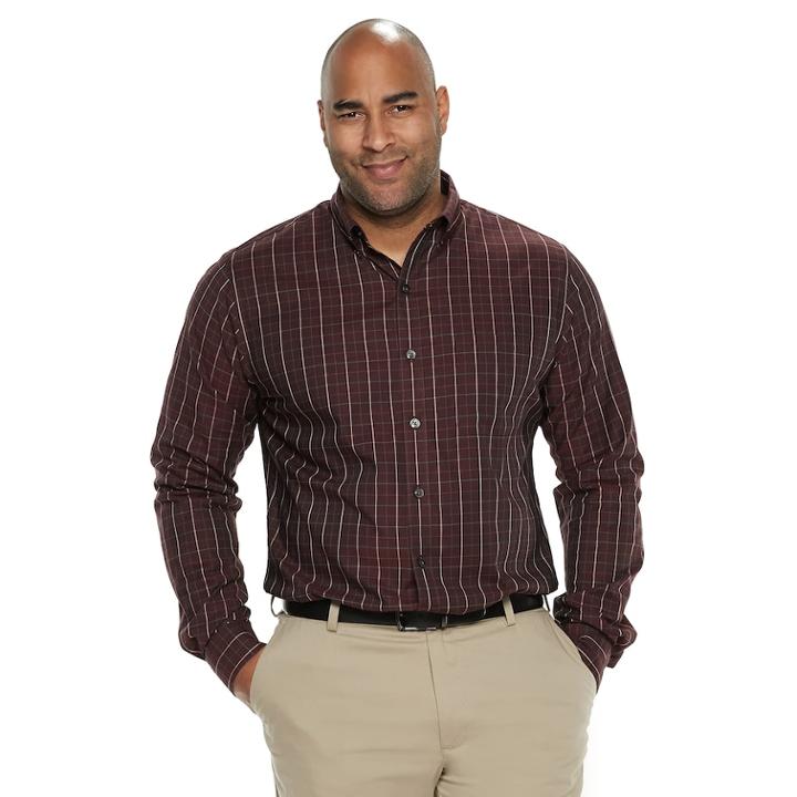Big & Tall Van Heusen Flex Non-iron Classic-fit Windowpane Button-down Shirt, Men's, Size: 4xb, Brt Red