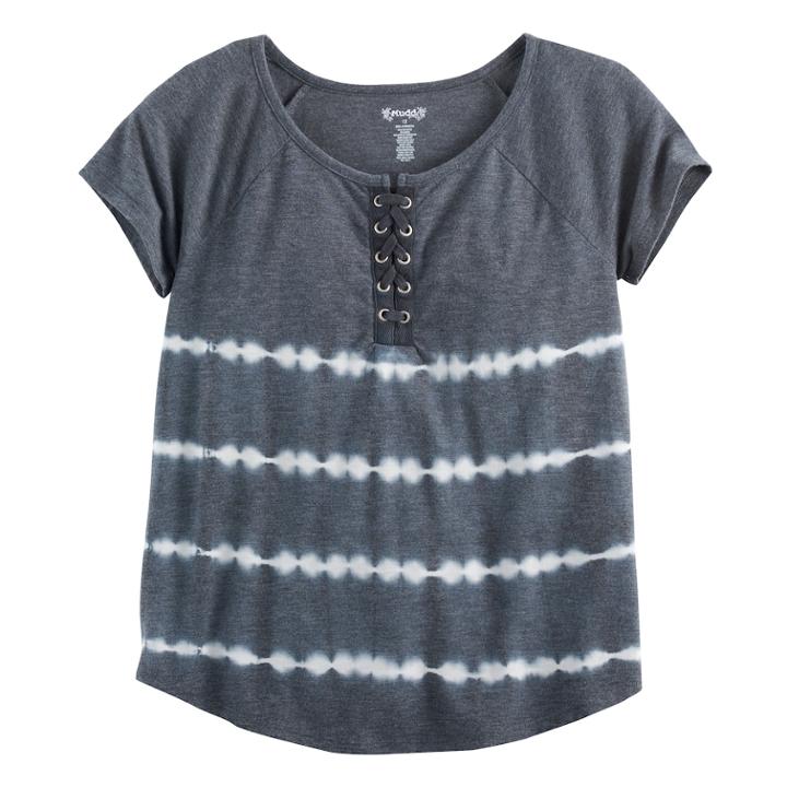 Girls 7-16 Mudd&reg; Lace-up Raglan Tie-dye Tee, Size: 10, Black