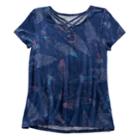 Girls 7-16 & Plus Size Mudd&reg; Cage Front Feather Print Tee, Size: 7-8, Dark Blue