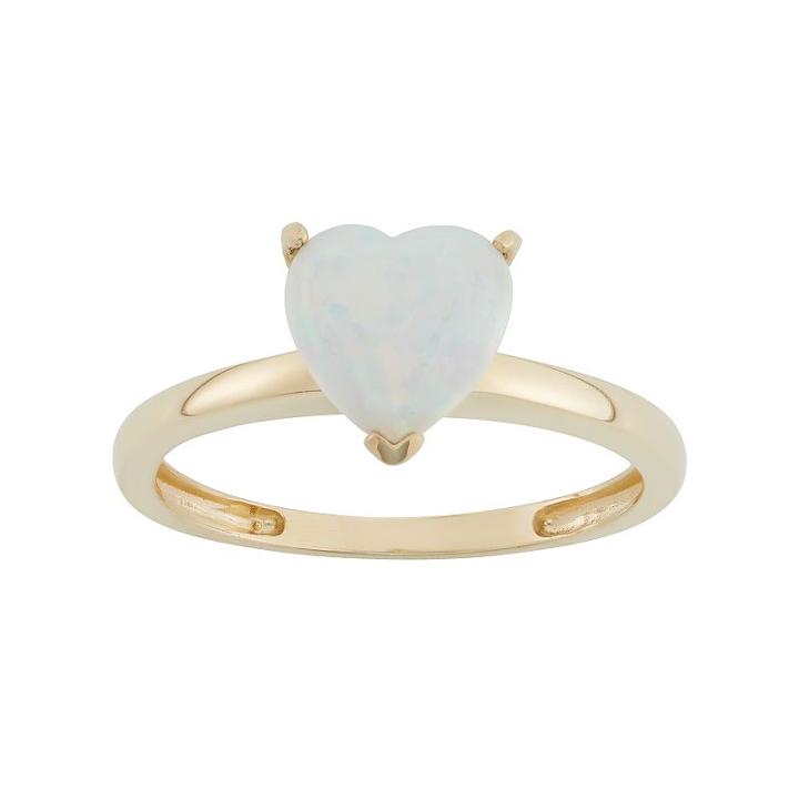 Lab-created Opal 10k Gold Heart Ring, Women's, Size: 6, White