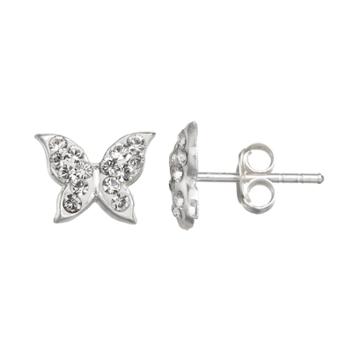 Charming Girl Kids' Sterling Silver Crystal Butterfly Stud Earrings, White