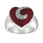Sterling Silver White Topaz Red Heart Ring, Women's, Size: 7