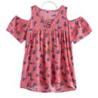 Girls 7-16 Self Esteem Printed Cold Shoulder Top With Necklace, Girl's, Size: Small, Dark Pink