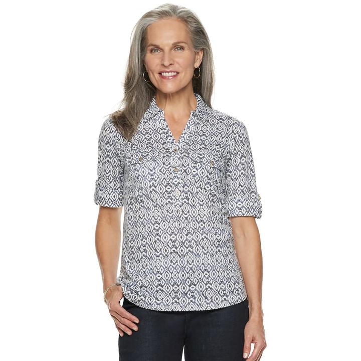 Women's Croft & Barrow&reg; Slubbed Roll-tab Shirt, Size: Xxl, Turquoise/blue (turq/aqua)