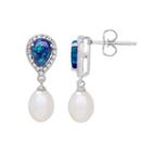 Sterling Silver Freshwater Cultured Pearl & Lab-created Opal Drop Earrings, Women's, White
