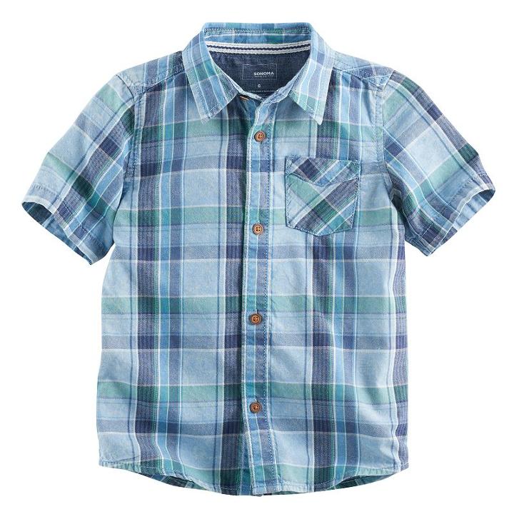 Boys 4-7x Sonoma Goods For Life&trade; Plaid Button Down Top, Boy's, Size: 5, Blue (navy)