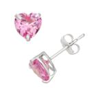 Lab-created Pink Sapphire 10k White Gold Heart Stud Earrings, Women's