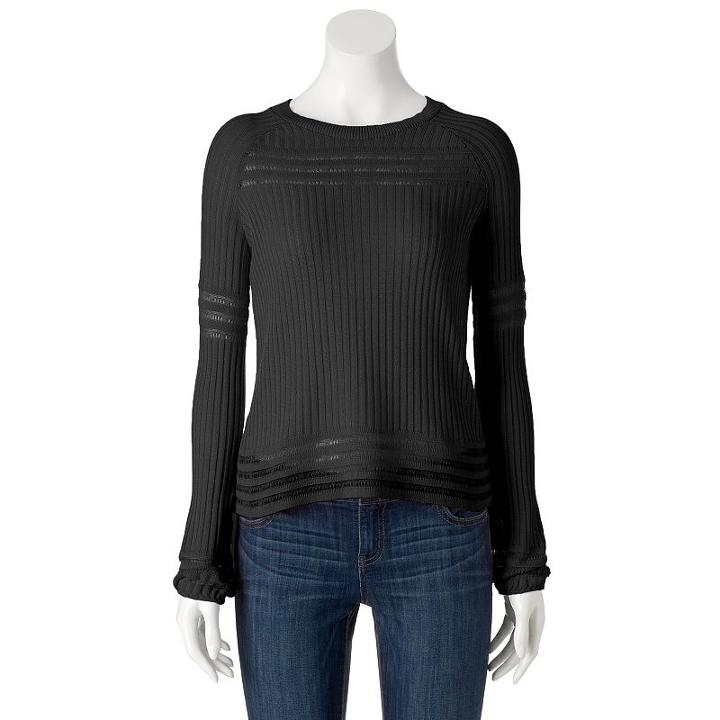 Women's Apt. 9&reg; Eyelet Crewneck Sweater, Size: Medium, Black