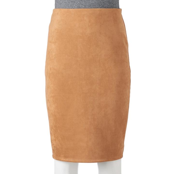 Women's Double Click Faux-suede Midi Skirt, Size: Small, Red/coppr (rust/coppr)