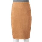 Women's Double Click Faux-suede Midi Skirt, Size: Small, Red/coppr (rust/coppr)
