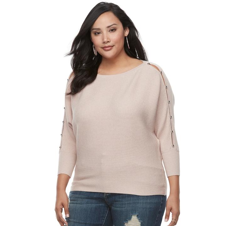 Plus Size Jennifer Lopez Ribbed Dolman Sweater, Women's, Size: 2xl, Light Pink