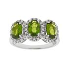 Sterling Silver Chrome Diopside & White Zircon 3-stone Halo Ring, Women's, Size: 8, Grey