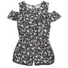 Girls 7-16 Joey B Floral Cold-shoulder Ruffle Romper, Size: Large, Dark Pink