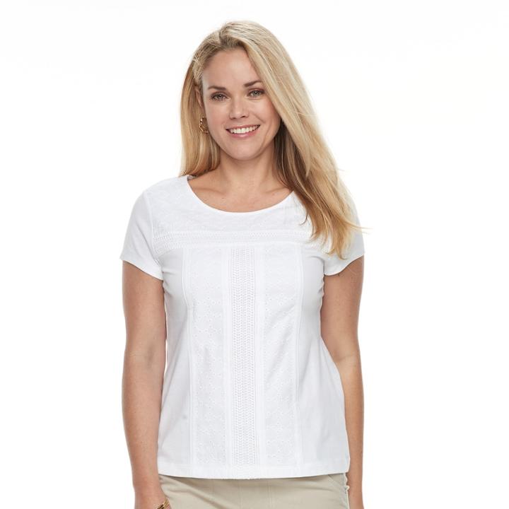 Petite Croft & Barrow&reg; Eyelet Cap Sleeve Top, Women's, Size: S Petite, White