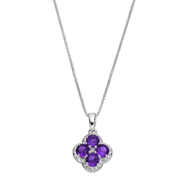 Sterling Silver Amethyst & White Topaz Flower Pendant Necklace, Women's, Size: 18, Purple