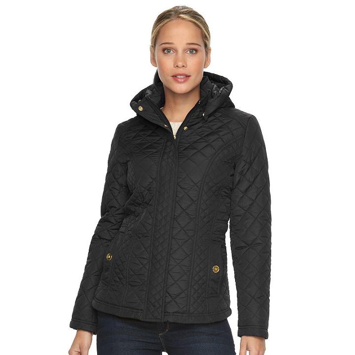 Women's Weathercast Hooded Quilted Jacket, Size: Medium, Black