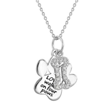 Charmed By Diamonds 1/10 Carat T.w. Diamond Sterling Silver Love Paw Print Pendant Necklace, Women's, Size: 18, White