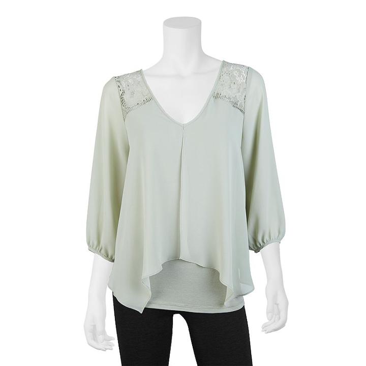 Juniors' Iz Byer California Knit Woven Lace Overlay Top, Girl's, Size: Xs, Green Oth